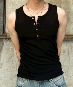 Chikashitsu+ タンクトップ 「Chikashitsu＋」henry neck sleeveless 2 / 「チカシツプラス」ヘンリーネックタンクトップ メンズ レ