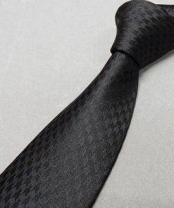 西陣織 フォーマルタイ チーフ付 黒 千鳥格子 シルク100％ 日本製 礼装 葬式・葬儀・告別式 ポスト投函便送料無料 njc44-BK